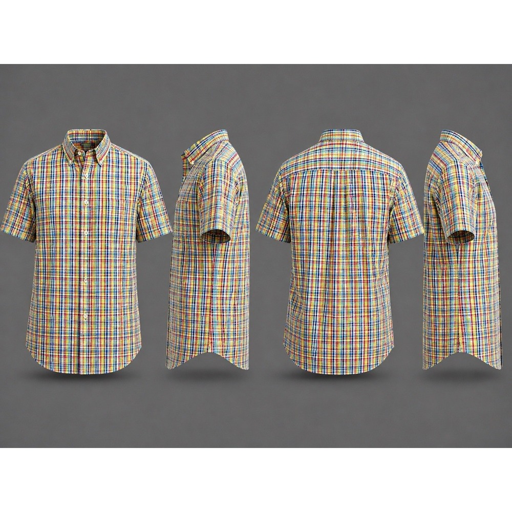 Alan Flusser Shirt Mens Medium Multicolor Plaid 100% Cotton Button-Down Classic